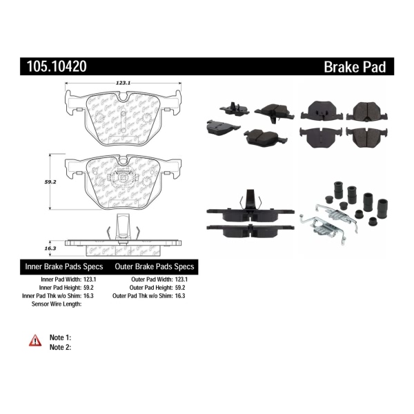 Centric Posi Quiet™ Ceramic Rear Disc Brake Pads 105.10420