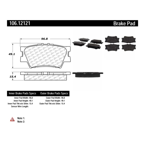 Centric Posi Quiet™ Extended Wear Semi-Metallic Rear Disc Brake Pads 106.12121