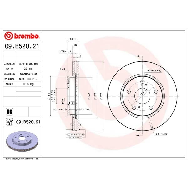 brembo UV Coated Series Vented Front Brake Rotor 09.B520.21