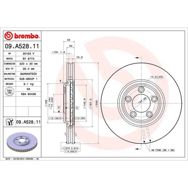 brembo UV Coated Series Vented Front Brake Rotor 09.A528.11