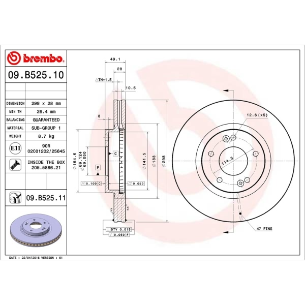 brembo UV Coated Series Vented Front Brake Rotor 09.B525.11