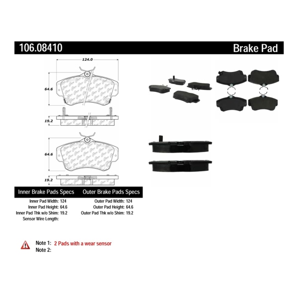 Centric Posi Quiet™ Extended Wear Semi-Metallic Front Disc Brake Pads 106.08410