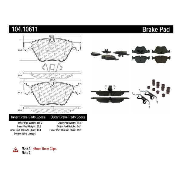 Centric Posi Quiet™ Semi-Metallic Front Disc Brake Pads 104.10611