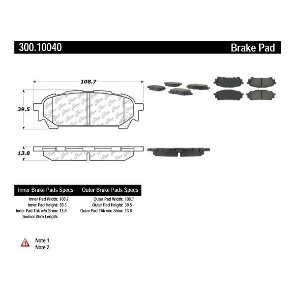 Centric Premium Semi-Metallic Rear Disc Brake Pads 300.10040