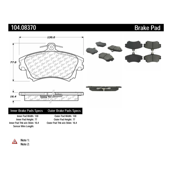 Centric Posi Quiet™ Semi-Metallic Front Disc Brake Pads 104.08370