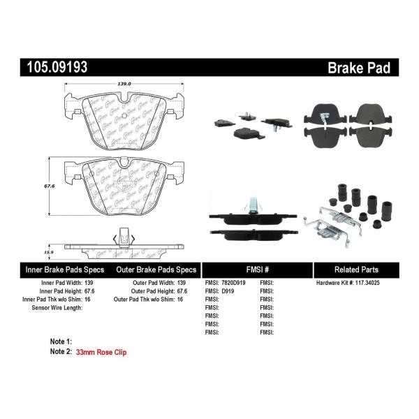 Centric Posi Quiet™ Ceramic Rear Disc Brake Pads 105.09193