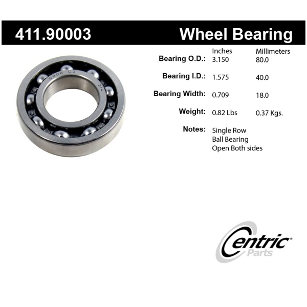 Centric Premium™ Rear Passenger Side Single Row Wheel Bearing 411.90003