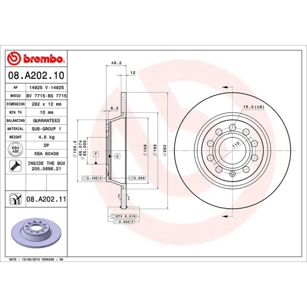 brembo UV Coated Series Solid Rear Brake Rotor 08.A202.11