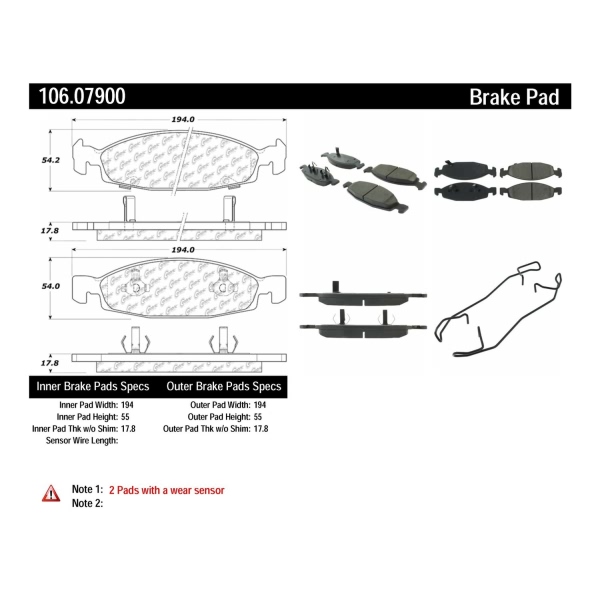 Centric Posi Quiet™ Extended Wear Semi-Metallic Front Disc Brake Pads 106.07900