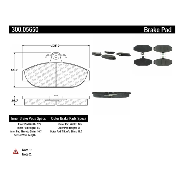 Centric Premium Semi-Metallic Front Disc Brake Pads 300.05650