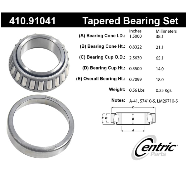 Centric Premium™ Front Passenger Side Inner Wheel Bearing and Race Set 410.91041