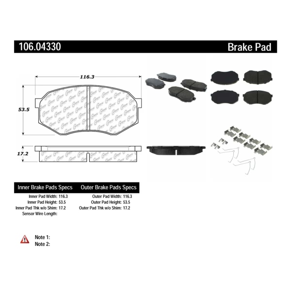 Centric Posi Quiet™ Extended Wear Semi-Metallic Front Disc Brake Pads 106.04330