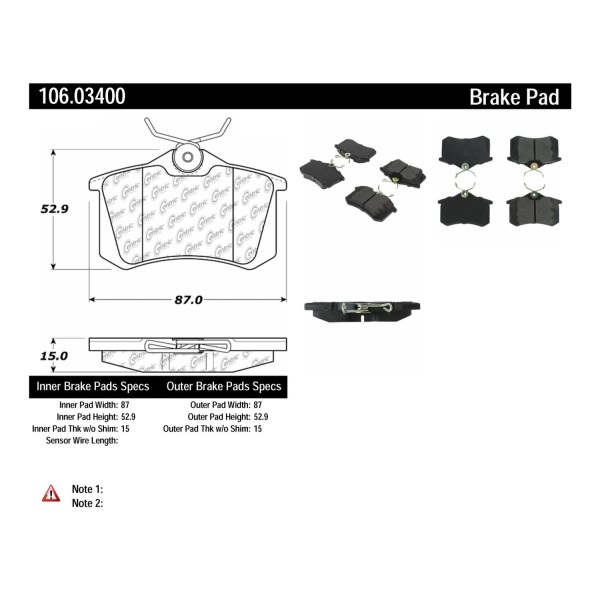 Centric Posi Quiet™ Extended Wear Semi-Metallic Rear Disc Brake Pads 106.03400