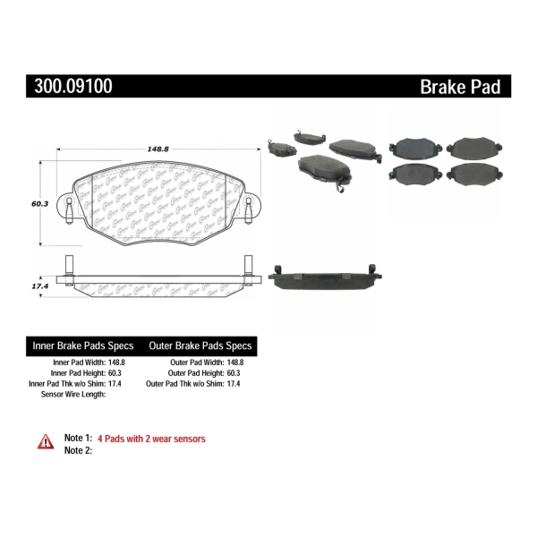 Centric Premium Semi-Metallic Front Disc Brake Pads 300.09100