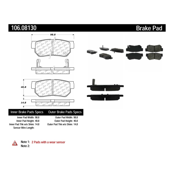 Centric Posi Quiet™ Extended Wear Semi-Metallic Rear Disc Brake Pads 106.08130