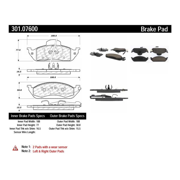 Centric Premium Ceramic Front Disc Brake Pads 301.07600