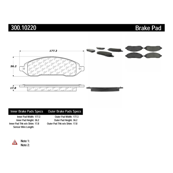 Centric Premium Semi-Metallic Front Disc Brake Pads 300.10220
