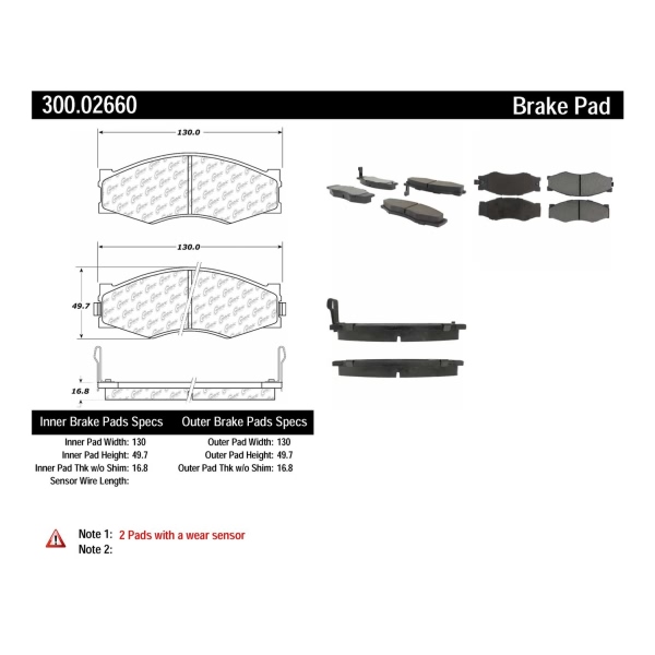 Centric Premium Semi-Metallic Front Disc Brake Pads 300.02660