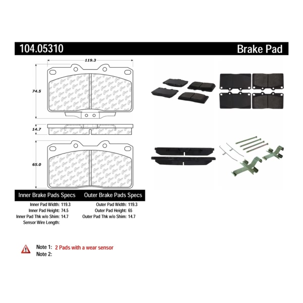 Centric Posi Quiet™ Semi-Metallic Front Disc Brake Pads 104.05310
