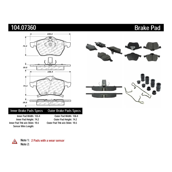 Centric Posi Quiet™ Semi-Metallic Front Disc Brake Pads 104.07360