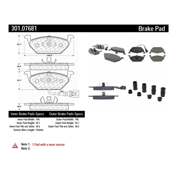 Centric Premium Ceramic Front Disc Brake Pads 301.07681