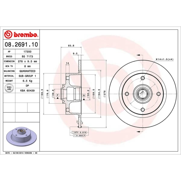 brembo OE Replacement Solid Front Brake Rotor 08.2691.10