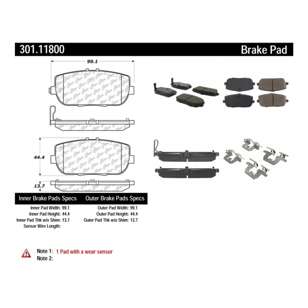 Centric Premium Ceramic Rear Disc Brake Pads 301.11800