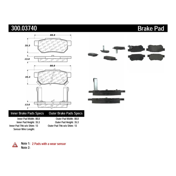 Centric Premium Semi-Metallic Front Disc Brake Pads 300.03740