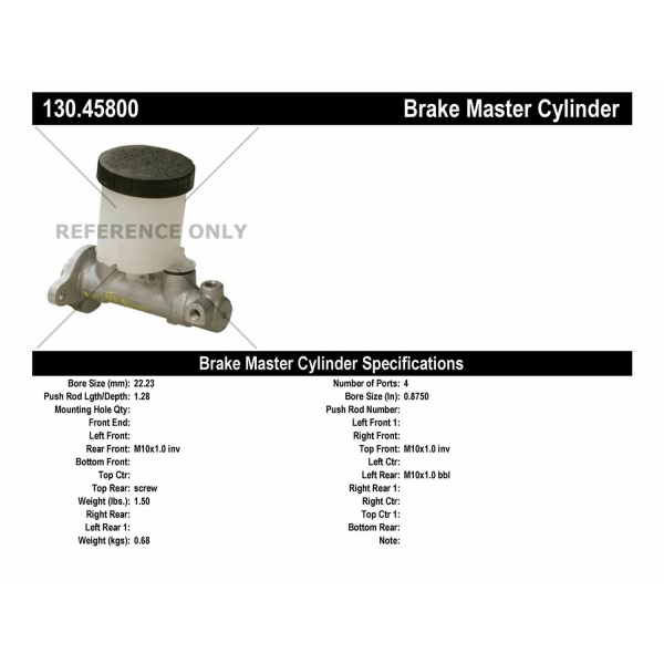 Centric Premium Brake Master Cylinder 130.45800