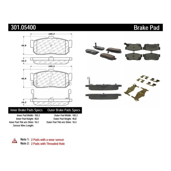 Centric Premium Ceramic Rear Disc Brake Pads 301.05400