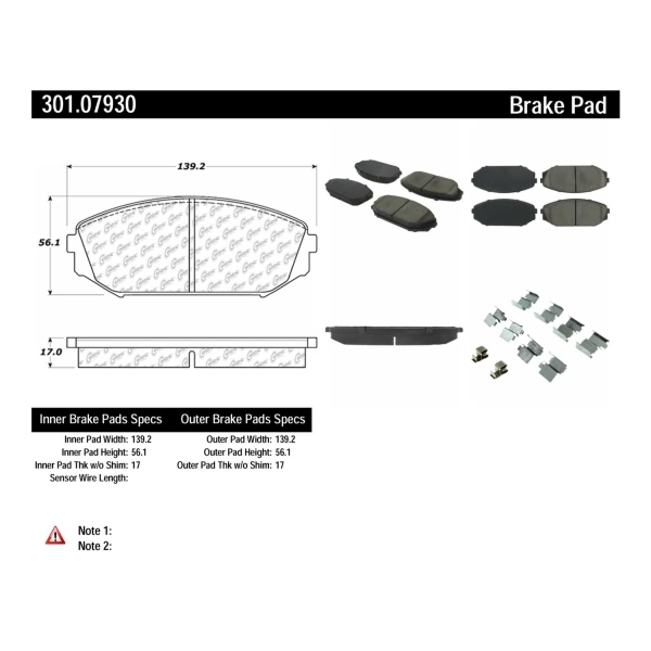 Centric Premium Ceramic Front Disc Brake Pads 301.07930