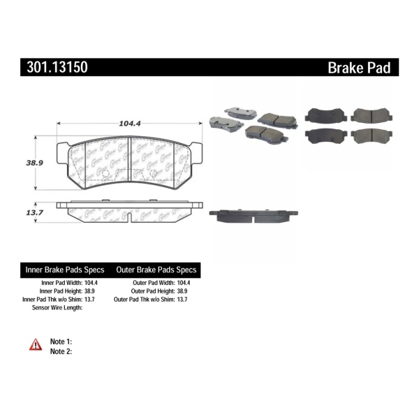 Centric Premium Ceramic Rear Disc Brake Pads 301.13150