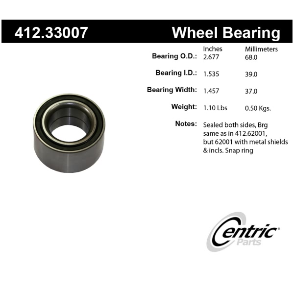 Centric Premium™ Front Driver Side Double Row Wheel Bearing 412.33007