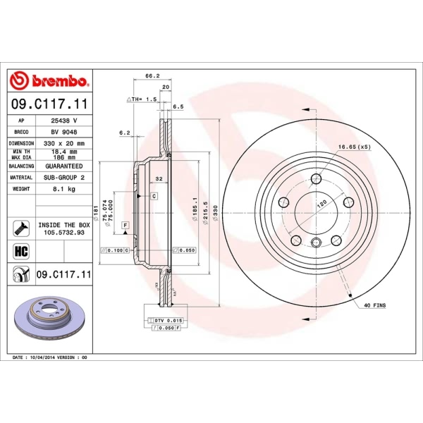 brembo UV Coated Series Rear Brake Rotor 09.C117.11