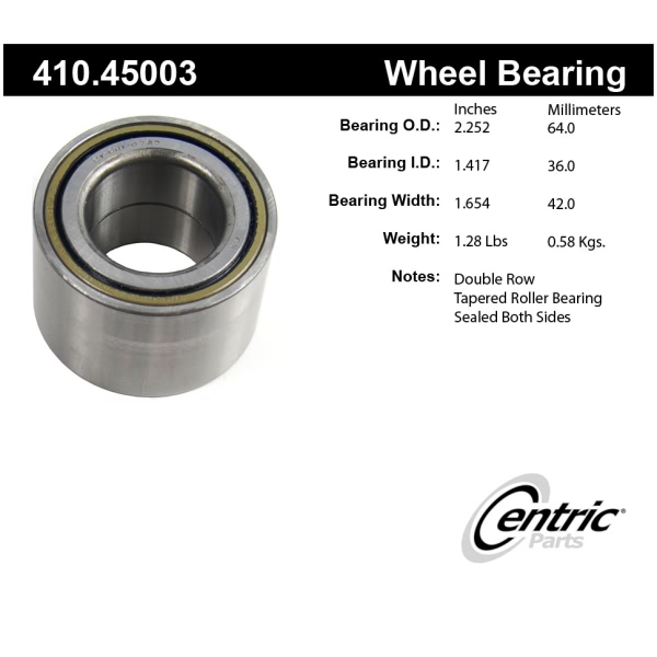 Centric Premium™ Rear Driver Side Wheel Bearing and Race Set 410.45003