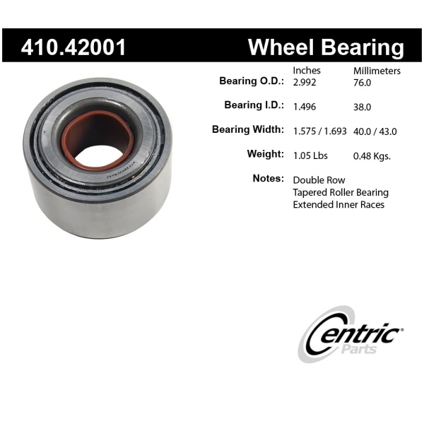 Centric Premium™ Front Passenger Side Wheel Bearing and Race Set 410.42001