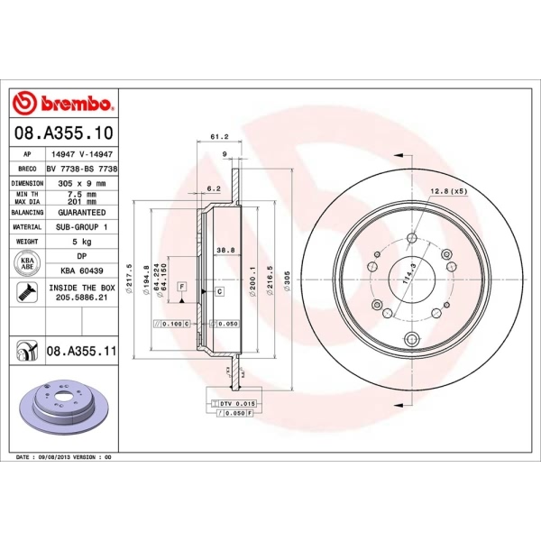 brembo UV Coated Series Rear Brake Rotor 08.A355.11