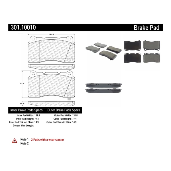 Centric Premium Ceramic Front Disc Brake Pads 301.10010