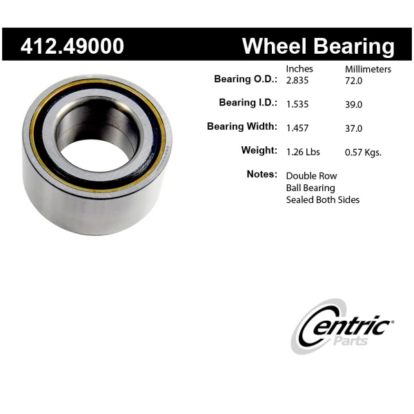 Centric Premium™ Front Driver Side Double Row Wheel Bearing 412.49000