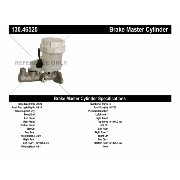 Centric Premium Brake Master Cylinder 130.46520