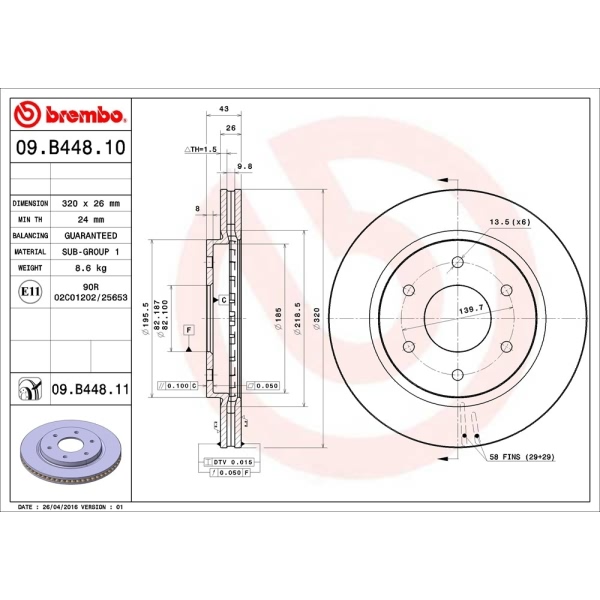 brembo UV Coated Series Vented Front Brake Rotor 09.B448.11