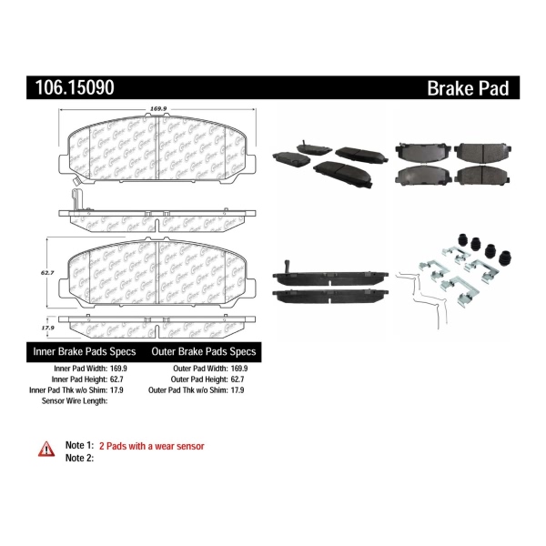 Centric Posi Quiet™ Extended Wear Semi-Metallic Front Disc Brake Pads 106.15090