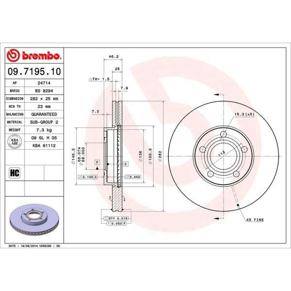 brembo OE Replacement Vented Front Brake Rotor 09.7195.10