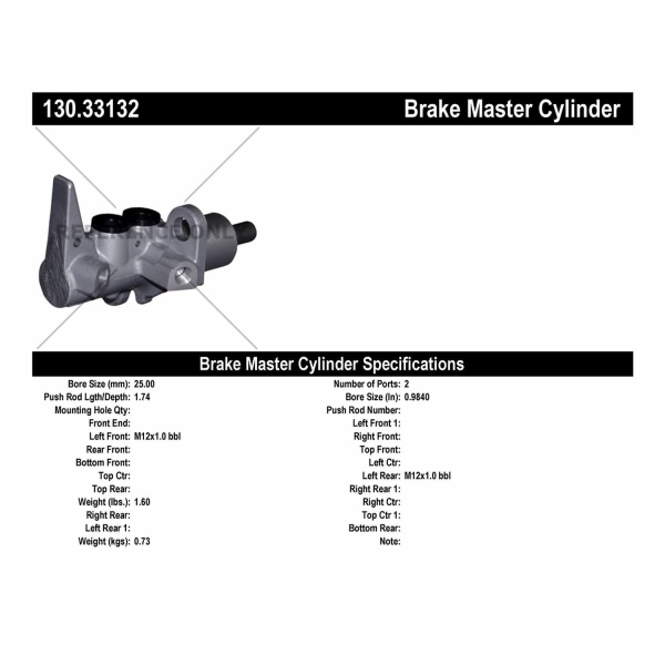 Centric Premium Brake Master Cylinder 130.33132