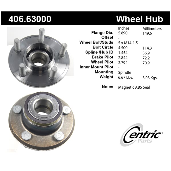 Centric Premium™ Front Passenger Side Non-Driven Wheel Bearing and Hub Assembly 406.63000