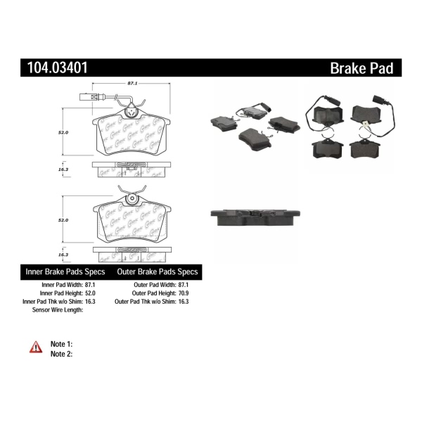 Centric Posi Quiet™ Semi-Metallic Rear Disc Brake Pads 104.03401