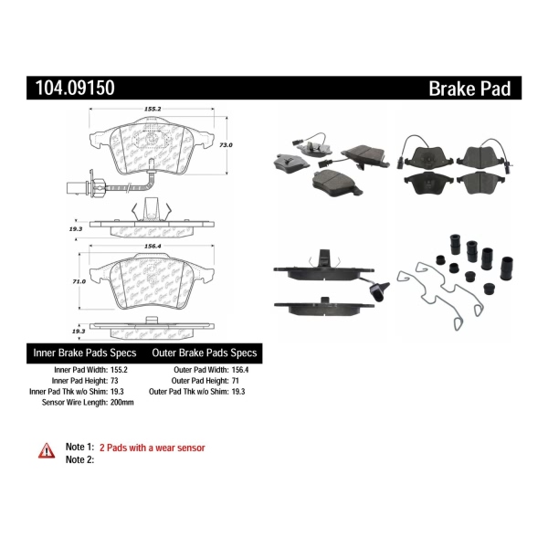 Centric Posi Quiet™ Semi-Metallic Front Disc Brake Pads 104.09150