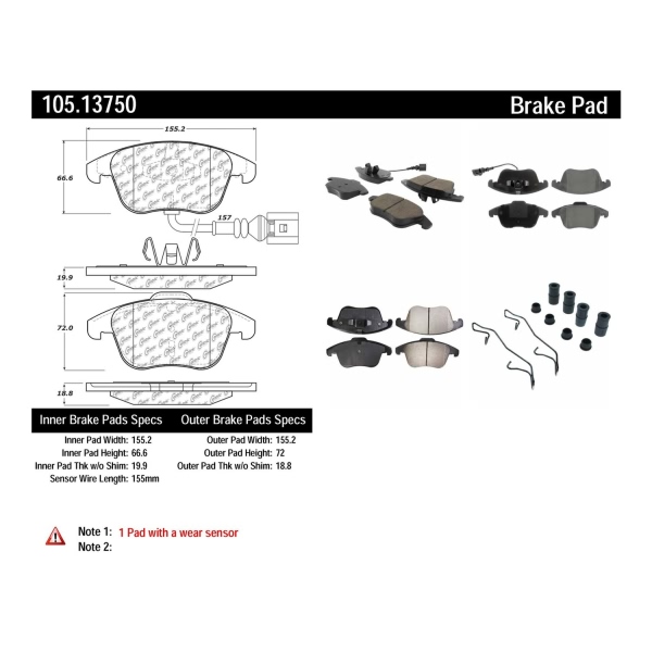 Centric Posi Quiet™ Ceramic Front Disc Brake Pads 105.13750