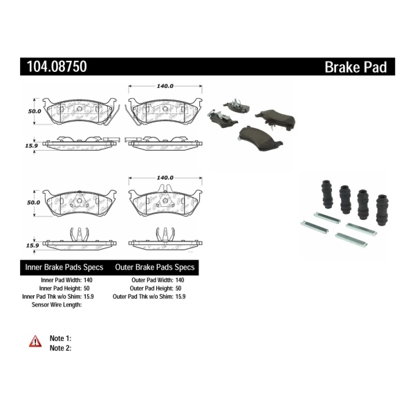 Centric Posi Quiet™ Semi-Metallic Rear Disc Brake Pads 104.08750