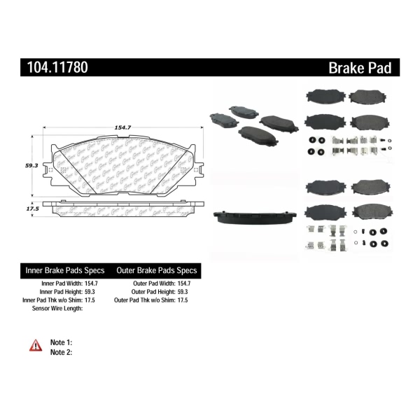 Centric Posi Quiet™ Semi-Metallic Front Disc Brake Pads 104.11780